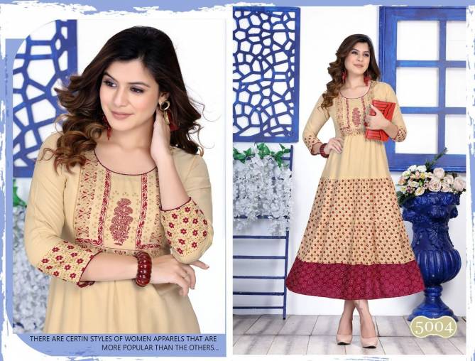 Golden Occasions 1 Rayon Designer Fancy Long Kurti Collection